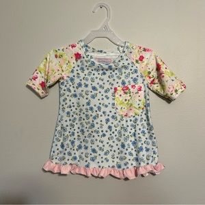 Sweet Honey girls 4T floral shirt pink blue ruffles